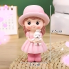 Tượng Sứ Bé Gái Áo Hồng Đứng Ôm Thỏ TQ