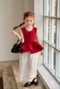 SET Áo Ngắn Tim Đỏ Quần Hoa Trắng Peach