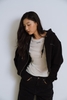Black Embroider Private Hoodie Zip Cropped