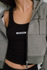 Black Embroider Private Hoodie Zip Cropped