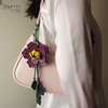Charm hoa trà iSeren, da dê cao cấp, da thật handmade, móc khóa, charm treo túi xách, quà tặng cao cấp