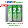 Combo 3 lõi lọc thô số 123 Kangaroo Eco (vỏ mới) lắp được cho máy lọc RO có 3 cốc lọc thô 10 inch