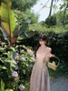 Váy hoa loang cúp ngực dáng dài_Y119