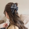 Kẹp tóc nơ caro vintage đính nút_T15