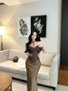 Áo corset ren phối chân váy lụa dài_V37