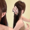 Kẹp tóc bướm lụa thêu hoa tua rua_T24