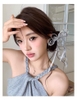 Kẹp tóc nơ bạc đính hạt pha lê tua rua_H01