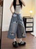 Quần jeans ống rộng thêu cún đáng yêu_E10