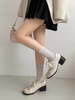 Giày Oxford nữ cao gót đế vuông phối dây buộc_X01