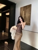 Áo corset ren phối chân váy lụa dài_V37