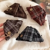 Kẹp tóc nơ caro vintage đính nút_T15