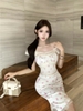 Váy midi ôm dáng phối ren_V44