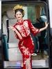 Váy cưới đỏ truyền thống thêu hoa văn dáng dài_I144
