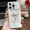 Ốp lưng nơ bạc hoa vải trắng kèm gương_O156 (Iphone, Huawei, Honor, OPPO, Vivo, Xiaomi & Redmi)