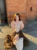 Áo corset họa tiết phối chân váy maxi nâu_Y89