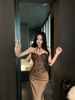 Áo corset ren phối chân váy lụa dài_V37