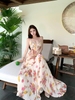Váy maxi hai dây xếp ly phối ren hoa nhí_Y121