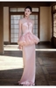 Váy dự tiệc hồng pastel cúp ngực peplum_I117