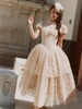 LaceMade váy ren hoa cổ cao tay phồng_Y113