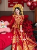 Sườn xám cưới Trung Hoa đỏ thêu họa tiết rồng phượng_I143