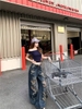 Áo trễ vai phối quần jean ống rộng rách_Q07