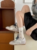 Giày sneaker nữ phối dây ruy băng đính hạt trang trí phong cách vintage_S10
