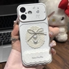 Ốp lưng nơ bạc hoa vải trắng kèm gương_O156 (Iphone, Huawei, Honor, OPPO, Vivo, Xiaomi & Redmi)