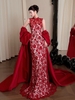 Váy dự tiệc ren hoa dáng dài kèm áo choàng satin_I161