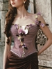 LaceMade váy corset xếp ly đính hoa_V41
