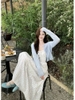 Đầm maxi hoa nhí phối áo cardigan len_V06