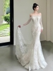Váy cưới ren đuôi cá vai ngang sang trọng_I01
