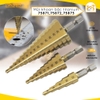 Mũi khoan bậc Titanium HSS 4-12x2mm, 4-20x2mm, 4-32x2mm Tolsen 75871/75872/75873 - Hàng chính hãng.